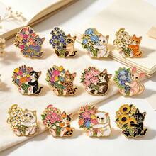 Cute Kitten Holding Flower Bouquet Lapel Enamel Pins And Brooches Badge Pins For Backpacks Bags Backpack Cool Decoration Friend For Gifts - Multicolor - View 8