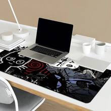 1pc Extended Gaming Mouse Pad & Keyboard Desk Mat, Punk Anime Cat Design, Gothic Cat, Skull, Japanese Manga Art Pattern, Laptop Protective Pad, Desk Mat, Durable Non-Slip Base, High Definition Printing, Dark Aesthetic, XL And XXL Available - View 2