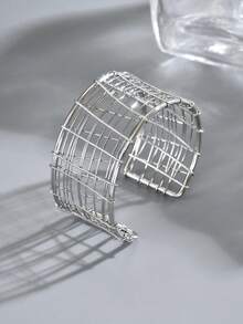 1pc Minimalist Metal Open Bangle - Silver - View 5