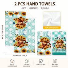 2pcs Blue Green White Plaid Highland Cow Sunflower Kitchen Towels, Cute Country Farmhouse Style Soft Microfiber Rectangular Printed Absorbent Quick Dry Hand Towels, Suitable For Kitchen Decor, Holiday Gifts 4/6/8pcs Set - Multicolor - View 6