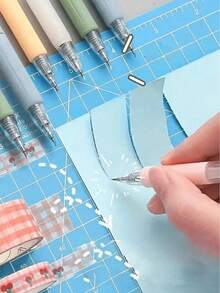 Soft Macaron Color Press-Type Multi-Function Craft Knife, Precision Retractable Paper Cutter, DIY Scrapbooking, Planner And Sticker Carving Art Tool, Aesthetic Stationery - Multicolor - View 2