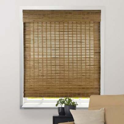 Bamboo Roman Shades W/Valance 32" W X 74" H, Dali Native Sheer Cordless Bamboo Blinds For Interior Windows, Light Filtering - Real Natural Bamboo Material And Bottom Rail