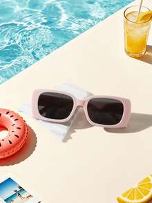 1PC Kids 9‑14Y Solid White Rectangle Frame PC Material Lightweight Minimalist Fashion Glasses For Summer Beach Daily Wear - Multicolor - View 8