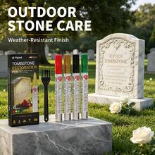 4-Color Tombstone Paint Pen Set With Cleaning Brush, Waterproof Sun-Resistant Quick-Dry Lettering Pen For Gravestone Inscription Repair, Faded Text Refurbishment And Coloring, Stone Marker Pen For Cemetery Tombstone Renovation, Qingming Tomb Sweeping - Stone Tablet Pen - View 8