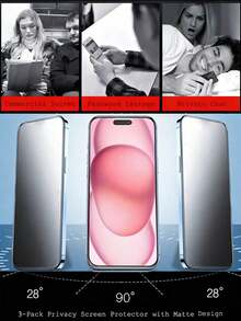 3pcs, Matte Anti-Peeping Screen Protector, Matte Screen, Silky Touch, Anti-Peeping Protection, Side Invisible, Electroplated Oleophobic Layer, Anti-Peeping, Waterproof, Oil-Resistant, Anti-Fingerprint. Suitable For Office, Outdoor, Travel And Other Scenarios. Compatible With IPhone Ultra/18 Pro Max/18 Pro/18/17E/17 Pro Max/17 Pro/17 Air/17/16e/16 Pro Max/16 Pro/16 Plus/16/15 Pro Max/15 Pro/15 Plus/15/14/13/12 And Other Models - Black - View 5