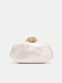Luxury Evening Bag Unique Shaped Clutch Minimalist Pearl Mother Of Pearl Crossbody Bag Suitable For Evening Gowns Wedding Dresses Parties And Banquets - White - View 4
