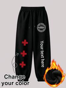 Customized Personalized Loose Jogger Sweatpants, Can Add Your Own Pattern (Text, Family Photo, Selfie, Pet Photo, Couple Photo, Party Photo), Text, Slogan, Inspirational Text, Gift For Girlfriend/Wife - LOGO/Photo/Workwear/Class Uniform - Design Your Own Personalized Printed Jogger Sweatpants, Anniversary Gift, Valentine's Day, Christmas, Halloween - Black - View 2