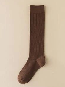 1/5 Pairs Women's Long Socks, Calf Socks, Spring/Autumn Style, Compression Slimming High Tube Half-Leg Slouch Socks, Solid Color Cotton - Multicolor - View 15