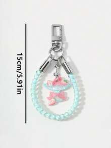 1pc Sweet Fresh Strawberry Bow Leopard Print Flower Elastic Rope Keychain Bag Pendant - Multicolor - View 4
