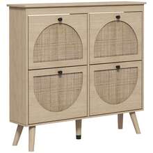Zapatero con 4 puertas abatibles, capacidad para 20 pares, estante ajustable, estilo bohemio, patas de madera maciza, 105 x 24 x 97,5 cm, acabado natural. - Multicolor - Ver 1