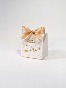 10Pcs Christmas Gift Boxes With Santa Sleigh And Starry Pattern, Elegant Holiday Favor Boxes With Satin Ribbon Bow, Red Green Black Gift Packaging For Christmas Party, Winter Celebration, Wedding Favors, Seasonal Decorations And Special Occasions - 7X5X7cm - View 11