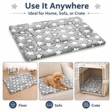 2026 New Style, Ultra Soft Ultra Thick Plush Pet Mat - Star Pattern Flannel Cat & Dog Mat, Non-Slip Bottom, Comfortable & Warm, Machine Washable, Suitable For All Breeds Indoor Comfort, Non-Slip Pet Accessory | Plush Pet Cushion | Durable Polyester Fiber - Light Grey - View 4