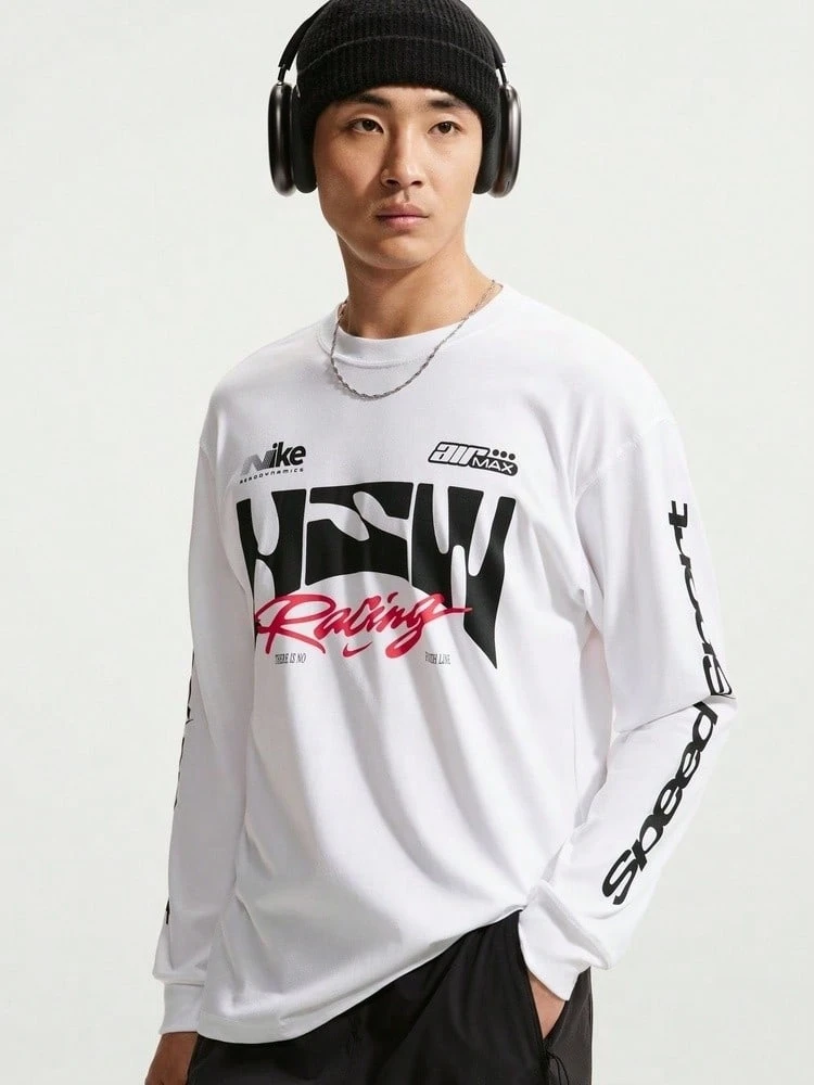 Nike Men's AS U NSW TEE LSE LS SWOOSH SPE Long Sleeve Knit Collarless T-Shirt TIM3782-100 - Black and White - View 1