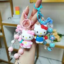 1pc Cartoon Flower Beaded Sanrio Keychain Doll Pendant Hello Kitty Phone Chain Bag Charm Kuromi Beaded Chain - Multicolor - View 3