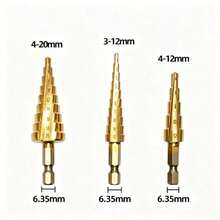 6/3/1pc Titanium Coated High Speed Steel Step Drill Bit Set, Pyramid Shape Drill Bit, Suitable For Wood And High-Efficiency Metal, Smooth Chamfer, No Burrs, Rust-Proof, Easy To Install, Higher Efficiency - Copper - View 13
