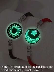 1 Pair Of European And American Fashion Sun Moon Stainless Steel Time Gemstone Youth Friend Bracelet Woven Hand Rope Night Light Bracelet - Multicolor - View 14