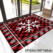 1pc Red Snowflake Black & Red Plaid Christmas Theme Pattern Rug, Soft & Comfortable Bedroom Carpet, Washable Rug, Suitable For Front Door, Entrance, Hallway, Kitchen, Bedroom, Dorm, Dining Room, Skin-Friendly Carpet, Living Room Rug, Sofa Seat Rug, Area Rug, Creative Versatile Home Decor Carpet, Large Living Room Carpet, Bedroom Carpet, Walk-In Closet Carpet, Room Decor, Gift For Family & Friends - Multicolor - View 2