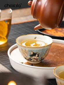 choxila 1 pieza Taza de té con forma de gato lindo y boca de girasol de 50ml, taza de té de cerámica con esmalte de grietas de hielo de horno Ru, taza maestra personal para amantes del té - taza - Ver 8