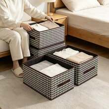 2 Large Capacity Storage Boxes, Portable Foldable Clothing And Bedding Storage Bags, Dormitory Bedroom Wardrobe Clothing And Bedding Packaging Organizer Bags, Shirt And Pants Storage Rack, Space-Saving Wardrobe Organizer And Storage Basket - Black - View 3