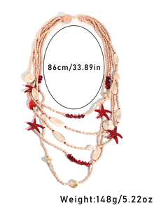 1pc Bohemian Ocean Holiday Style Acrylic Faux Starfish & Shell Multi-Layer Beaded Long Necklace, Suitable For Women Beach Vacation, Photography, Outfit - X-1672 Long Starfish Necklace - View 4