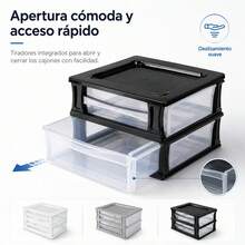 Desktop Organizer With 2 Transparent Drawers, Stackable PP Plastic Storage Unit For Cosmetics And Stationery, Modular Design, 35.5 X 26.5 X 20.5 Cm - 黑色 - 查看 2