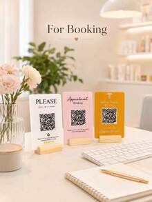 لافتة أعمال مخصصة من الأكريليك برمز QR | وسائل التواصل الاجتماعي، الدفع، Mt3، تدعم تخصيص رمز QR والنص، تشمل قاعدة خشبية ولوحة زخرفية - متعدد الألوان - مشاهدة 5