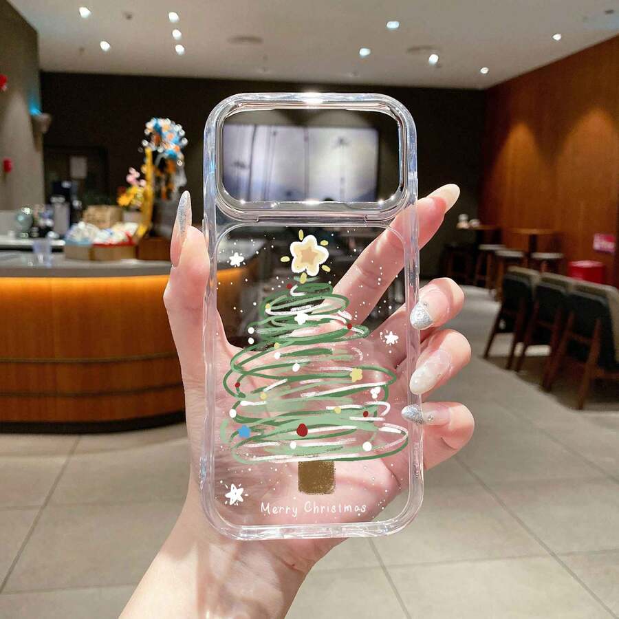 1 قطعة غطاء هاتف شفاف بتصميم شجرة عيد الميلاد الأنيق مع خطوط وحافة متموجة، لوحة خلفية من الأكريليك الصلب المقاوم للصدمات، تصميم فاخر بسيط، متوافق مع آيفون، حماية العدسة، مقاوم للسقوط، حماية عالية، موضة عالية، مناسب للرجال والنساء، خيار مثالي لعشاق الموضة، هدية إبداعية للربيع وأعياد الميلاد - شفاف - مشاهدة 1