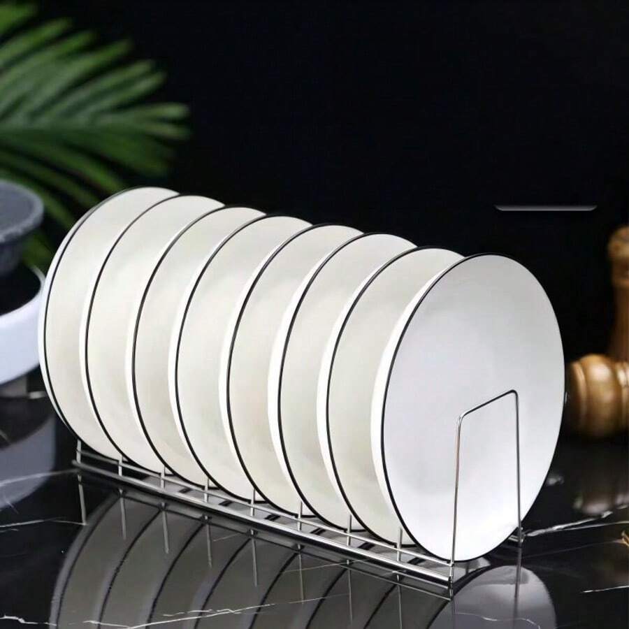 1pc Kitchen Dish Drainer Rack, Plate Storage Tray, Pot Lid Organizer, Home Kitchen Utensil Storage Tool - Multicolor - View 1