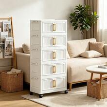 Wheeled Foldable Storage Cabinet, Vertical Transparent Door Stackable Organizer Unit, Multi-Layer Plastic Storage Drawers, Suitable For Wardrobe Living Room Bathroom, Multi-Functional Home Miscellaneous Storage Rack - View 3