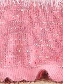 Girls Children's Soft Thick Knit Sweater, Regular Round Neck Casual Everyday Pullover, Autumn Winter Cold Weather, 4Y-7Y - Pink - View 4