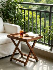 Foldable Bamboo Sofa Side Table, X-Leg Portable Side Table With Detachable Snack Tray Desktop, Space-Saving Folding Coffee Table, Suitable For Small Spaces, Can Hold Drinks, Snacks And Laptop, Practical Home Decor, Suitable For Living Room, Bedroom, Balcony And Bedside Use - Multicolor - View 4