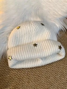 3D Pentagram Knitted Hat For Women, Autumn/Winter Warm Ear Protection Beanie, Face-Slimming Woolen Cap - Knitted Hat - View 8