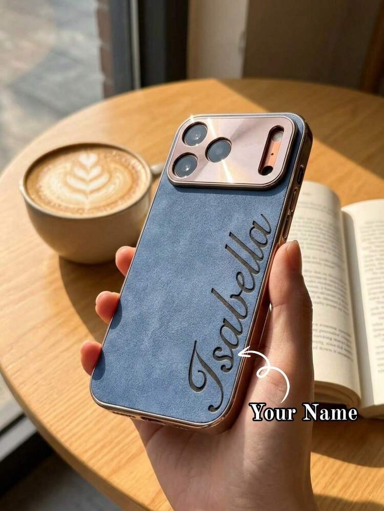 Customized Personalized Name Phone Case Compatible With Samsung Galaxy S25 S24 S23 S22 Ultra S25 S24 S23 S22 Plus Luxury Plating Bumper PU Leather Metal Camera Protector 3D DIY Engraved Letters Initials Name Shcokproof Case Compatible With IPhone 18 17 16 15 14 13 12 11 Pro Max 17 Air - Blue - View 1