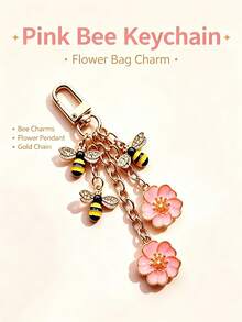 Enamel Bee & Flower Keychain, Gold-Plated Rhinestone Bag Charm Pendant, Women's Car Key Ring, Pastoral Style Decorative Accessory. Sweet Garden Style Key Ring, Women & Girls Gift Accessory. Gift For Women, Birthday, Holiday Gift. - Multicolor - View 7