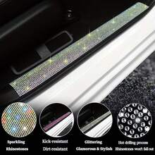 1 pieza Protector de umbral de puerta de coche con strass completo, protector de marco de puerta, pegatina antideslizante, tira antidesgaste y antirayaduras, decoración universal para el interior del coche - A - Ver 2