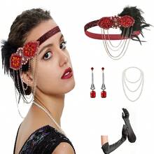 1920年代 Flapper 風格服裝配件套裝，適用婚禮、派對、活動，20年代 Flapper 頭帶、復古珍珠項鍊、手套，復古萬聖節 - 彩色 - 查看 64