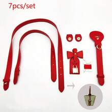 7pcs Handmade DIY Straw Woven Handbag PU Accessories Set, Hand-Stitched Vintage Bucket Bag Material Kit, Adjustable One Shoulder Crossbody Strap + Bag Charm Set, Suitable For DIY Craft Enthusiasts, Bag Decoration And Modification - Multicolor - View 11
