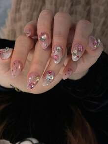 Approx. 20pcs Random Mixed Multi-Color Heart-Shaped Flat Back Rhinestones, Including Light Pink And Transparent Iridescent Tones, Heart-Shaped 3D Faceted Design, Finely Cut And Transparent, Able To Reflect Brilliant Luster, Flat Bottom For Easy Adhesion, Exquisite And Versatile Style, Suitable For Various Handmade Accessories Decoration - Multicolor - View 2