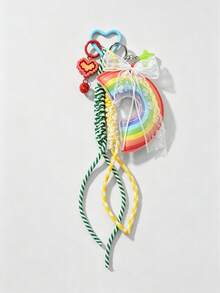 1pc New Exquisite Sweet Fashion Dopamine Leather Rainbow Heart Star Braided Rope DIY Keychain Bag Pendant - Multicolor - View 4