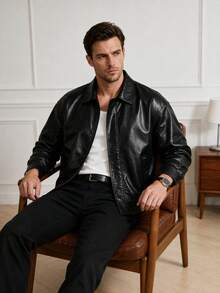 Men's Autumn New Fashion Casual Loose Drop Shoulder Lapel Jacket - Black - View 3