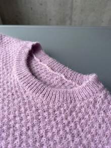 Fashionable Women's Knit Top, Violet Waffle Knit Long Sleeve Sweater, Regular Hem Round Neck Pullover, Soft Stretch Fabric. - Lilac Purple - View 7