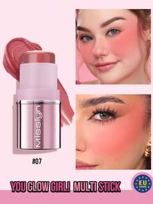 Misslyn قطعة واحدة من عصا المكياج متعددة الوظائف You Glow Girl!، قوام كريمي متعدد الاستخدامات، صيغة عالية الصبغة سهلة المزج، لمسة نهائية خفيفة الوزن وسلسة، لون الوجه والخدود، مناسبة للارتداء اليومي والحفلات وأسلوب Y2K وأعياد الميلاد وعيد الحب - أحمر خدود أحادي اللون 07 - مشاهدة 2