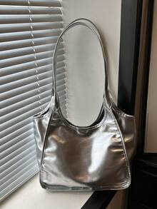 Premium Large Capacity Women's Handbag, Fashionable Versatile Casual Minimalist Commuter Shoulder Tote Bag - Silver - View 11