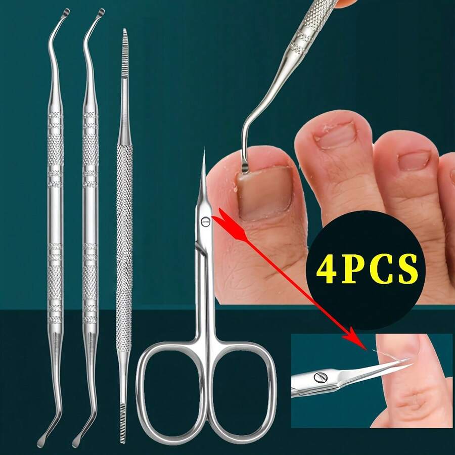 4pcs/5pcs Stainless Steel Nail Care Kit, Professional Pedicure Set For Cuticle Cleaning, Dead Skin And Dirt Removal, Includes Nail Clippers, Nail File, Cuticle Pusher, And Foot Care Tools - Silver - View 1