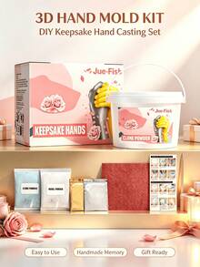 JUE FISH 3D Hand Mold DIY Casting Powder, Couple Handprint Handmade Craft, Anniversary Holiday Gift - A - View 2