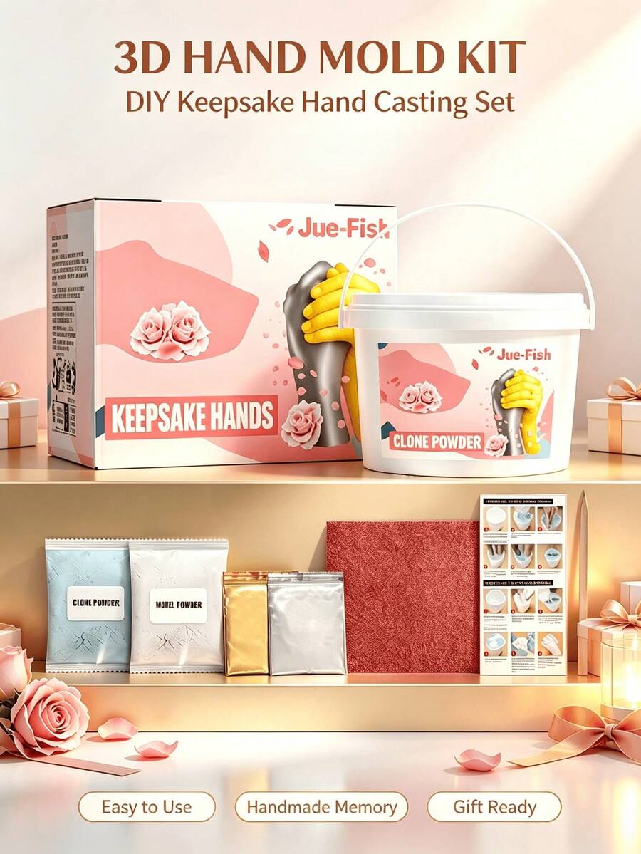 JUE FISH 3D Hand Mold DIY Casting Powder, Couple Handprint Handmade Craft, Anniversary Holiday Gift