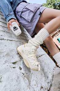 Tênis Casuais Femininos Kappa com Sola Grossa, Design Retrô com Cadarço, Tênis Chunky Aumentador de Altura, Respirável, Leve, Estilo Vintage, Sapatos Esportivos para Uso Diário - Branco Clássico/Queijo Branco - Visão 7