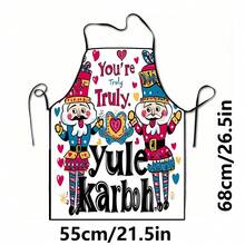 1pc Christmas Santa Claus, Christmas Bell, Christmas Snowflake, Christmas Reindeer, Christmas Tree, Christmas Snowman, Christmas Penguin, Christmas Cartoon Animal Pattern Chef Apron, Apron, Suitable For Home Decor And Kitchen Use. Made Of 100% Polyester Material, Designed As Sleeveless Style, Perfect For Home Kitchen, Outdoor BBQ Cooking. This Printed Apron Is Unisex, Machine Washable And Reusable, An Essential Kitchen Accessory - Multicolor - View 10