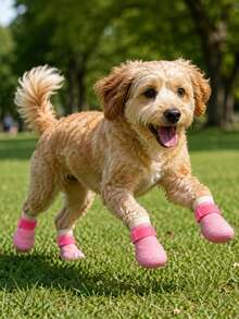 4pcs Waterproof Dog Boots, Suitable For Small And Medium Dogs, Non-Slip Soft Sole Pet Shoes, With Adjustable Straps, Washable And Reusable, Paw Protection For Rainy, Snowy And Hot Pavement - Pink - View 3