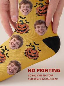 1 Pair Customized Face Photo Men's Halloween Socks, Halloween Costume, Birthday, Valentine's Day Gift, Halloween Prank Gadget, Colorful Cartoon Print, Combines Personality And Fun, Suitable For Daily Wear, Home, Commuting - Multicolor - View 5